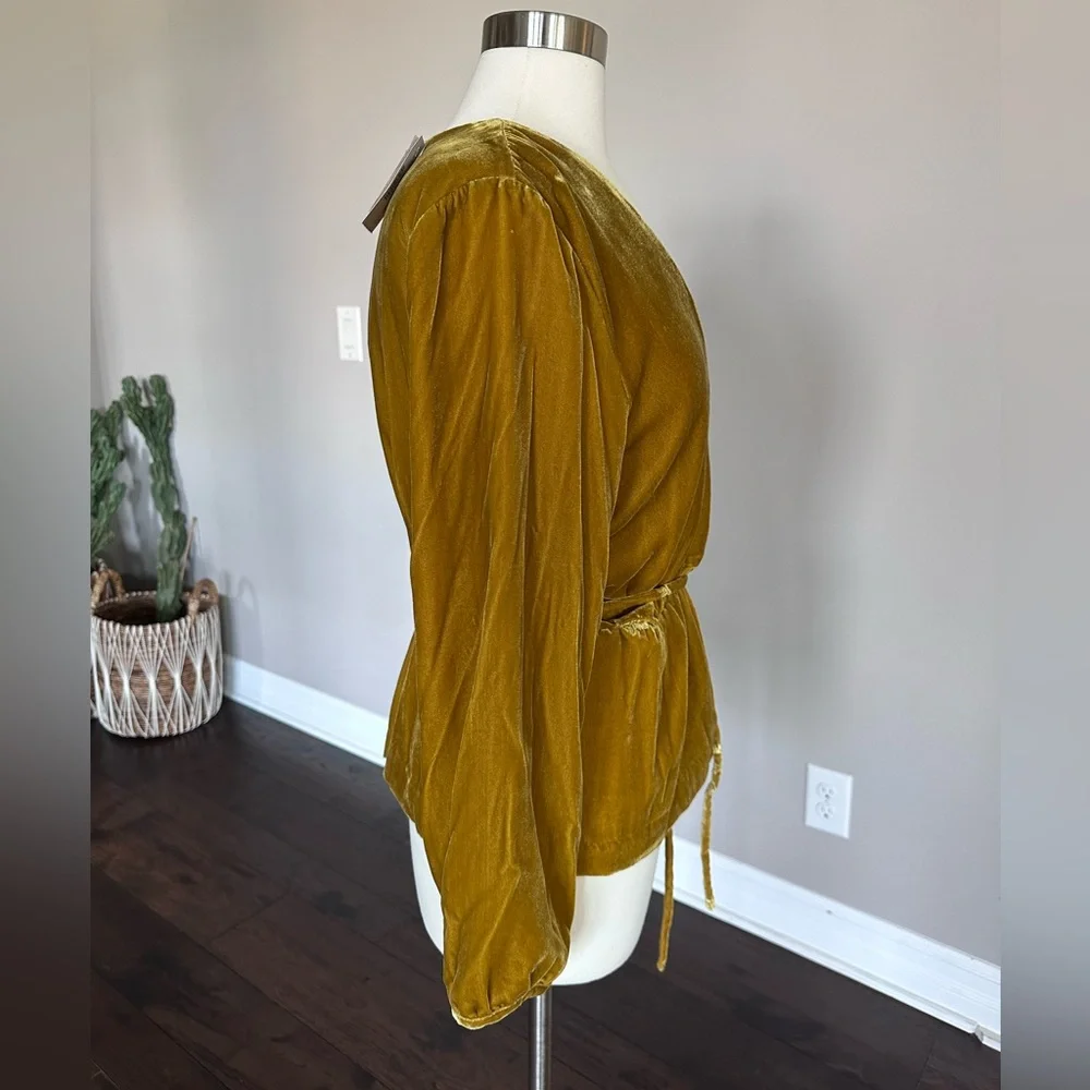 J. Crew Blouse Faux Wrap Holiday Party Drapey Velvet Golden Amber Women's 14 - Picture 6 of 14